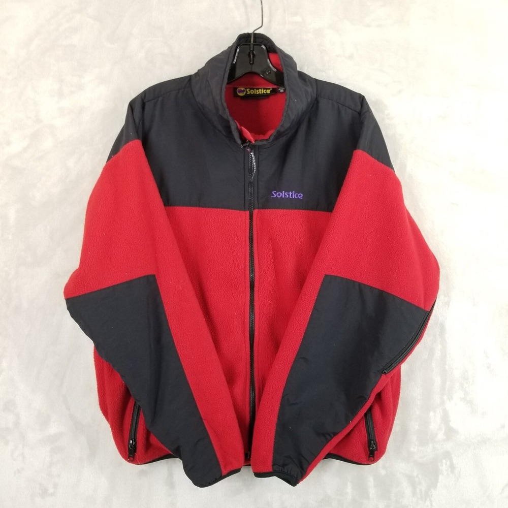Vtg Solstice Jacket Men XL Red‎ Black Outerwear Full Zip Fleece Outdoor Active